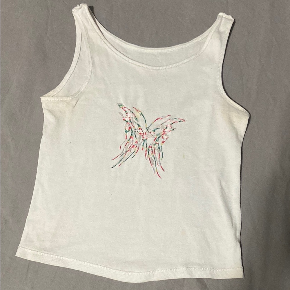 White Butterfly Print Women's Tank Top